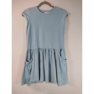Mabel + Honey Girls Blue Ribbed Cotton Drop Waist Dress w/Pockets